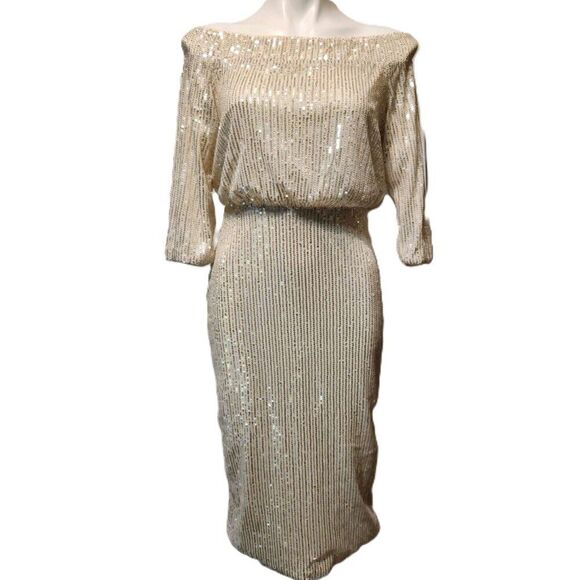 Shein sequins dress Women's medium Off-shoulder Back slit Midi Party Date night - Picture 3 of 15